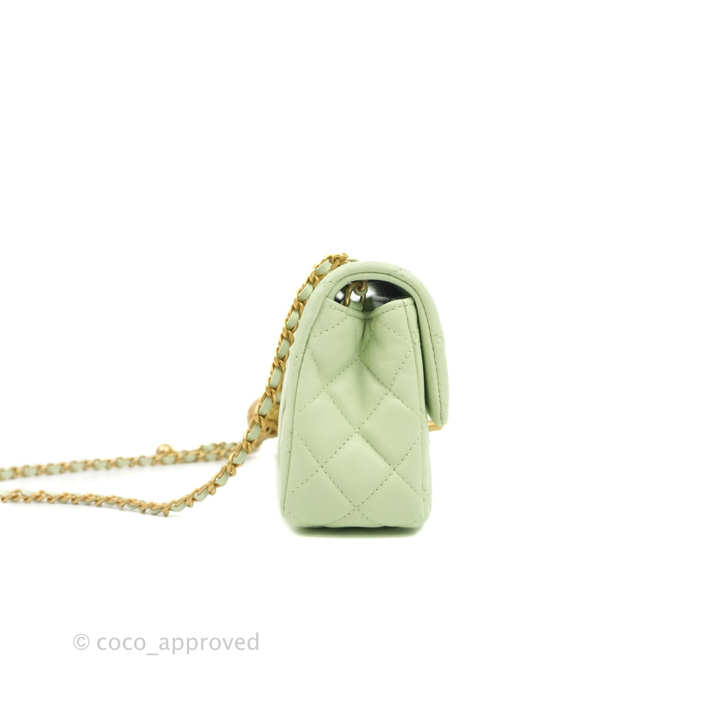 Chanel Quilted Mini Rectangular Pearl Crush Avocado Green Lambskin Aged Gold Hardware 22C