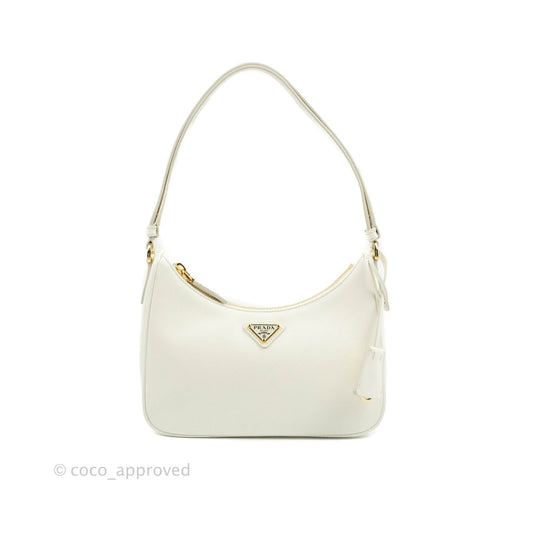 Prada Saffiano Leather Mini Bag White Gold Hardware