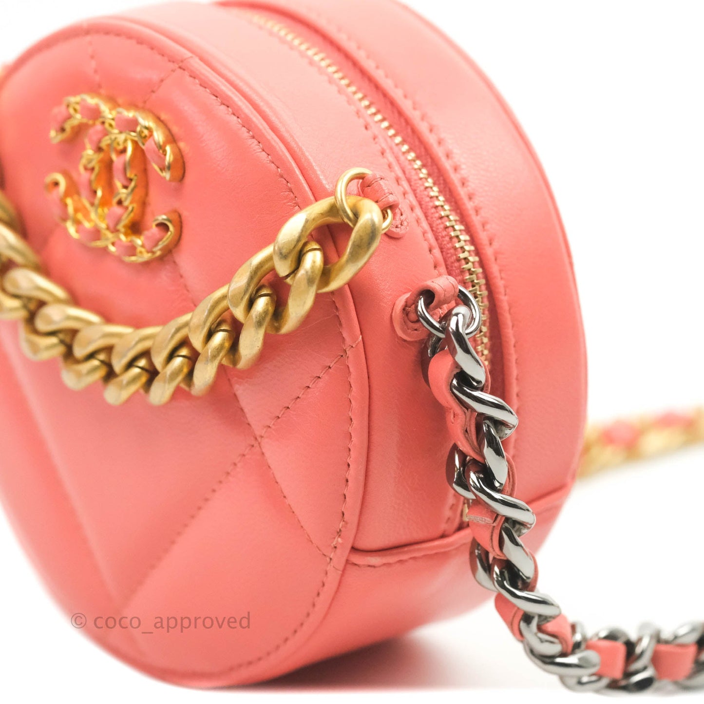 Chanel 19 Round Clutch With Chain Coral Pink Mixed Hardware