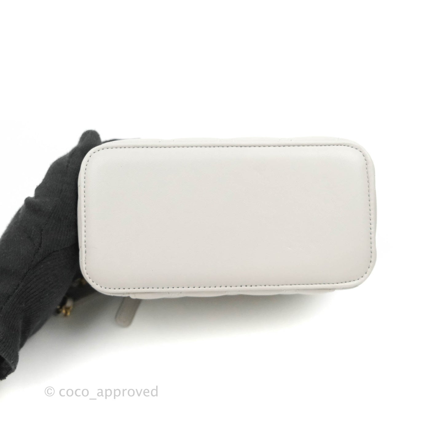 Chanel Classic Vanity Rectangular Top Handle With Chain Grey Lambskin Aged Gold Hardware