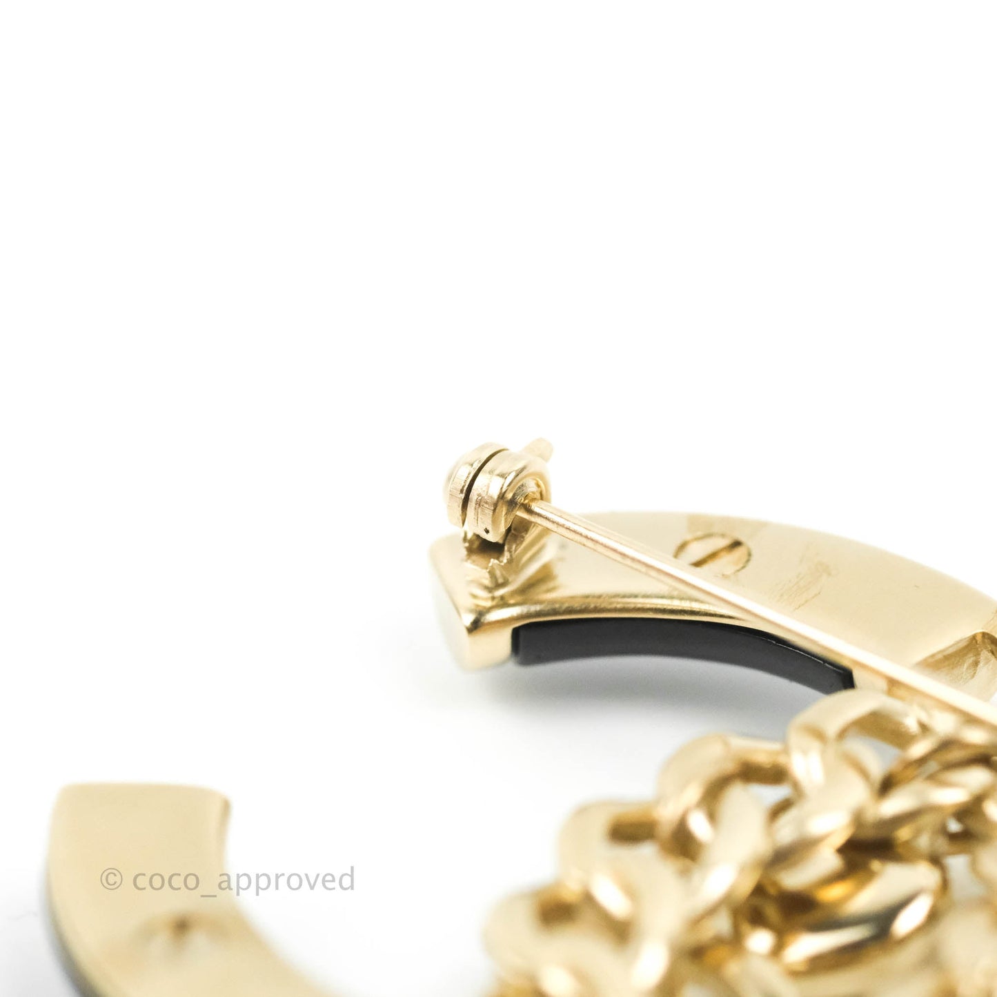Chanel CC Chain Black Brooch Gold Tone 18B