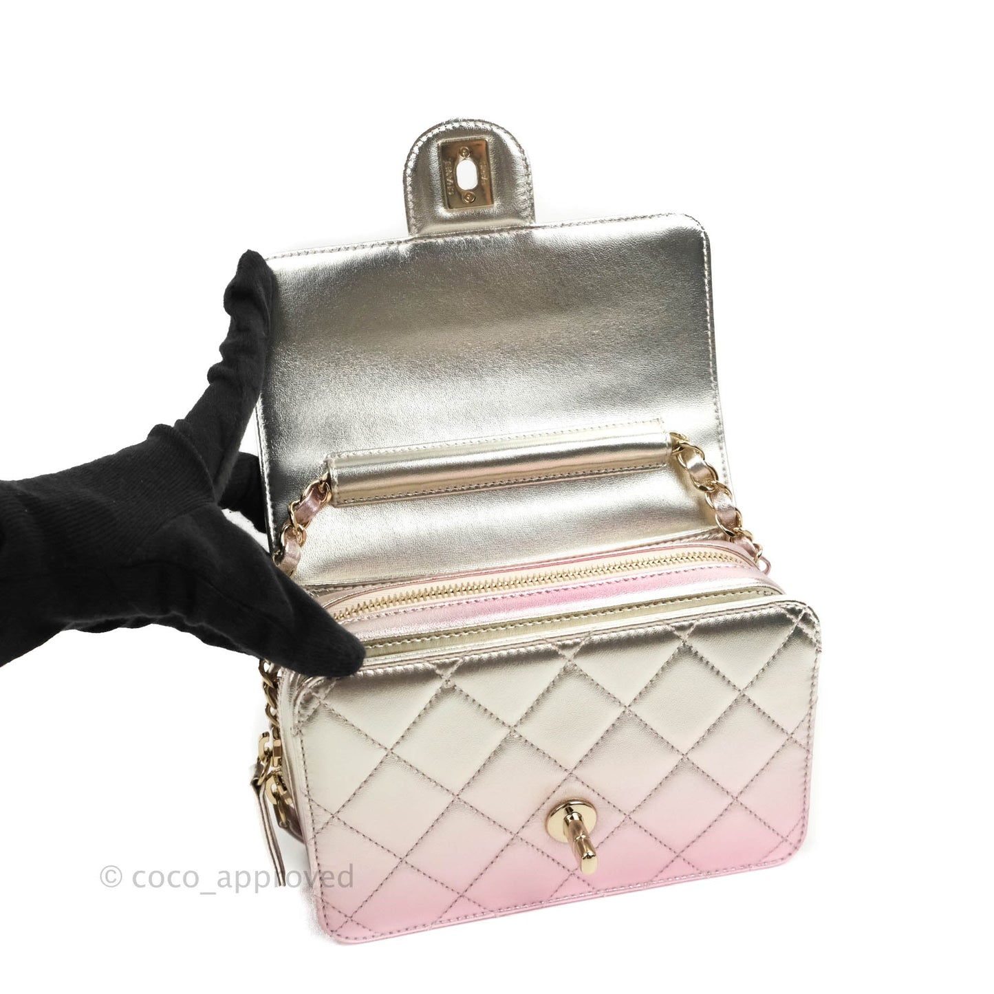 Chanel Quilted Small Like The Wallet Flap Metallic Pink Silver Light Gold Hardware 22C
