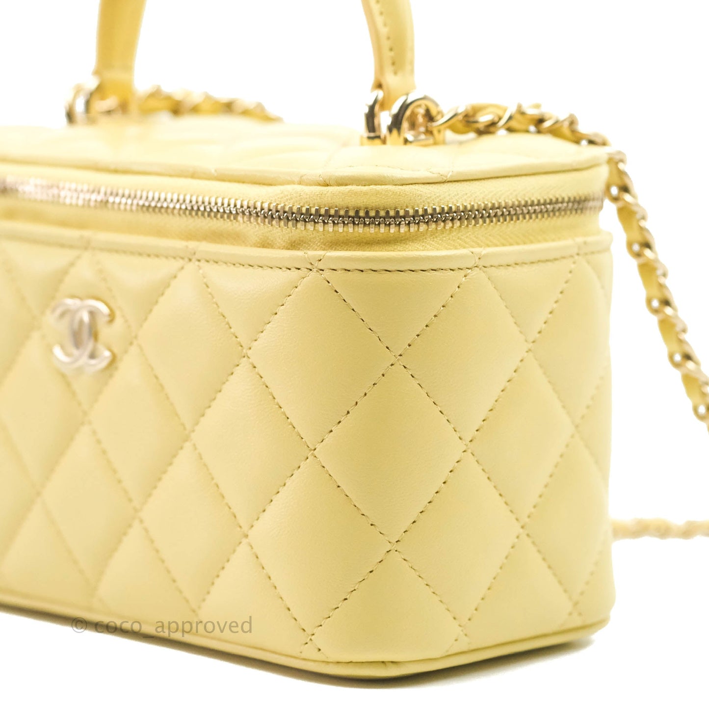 Chanel Vanity Rectangular Top Handle Yellow Lambskin Gold Hardware
