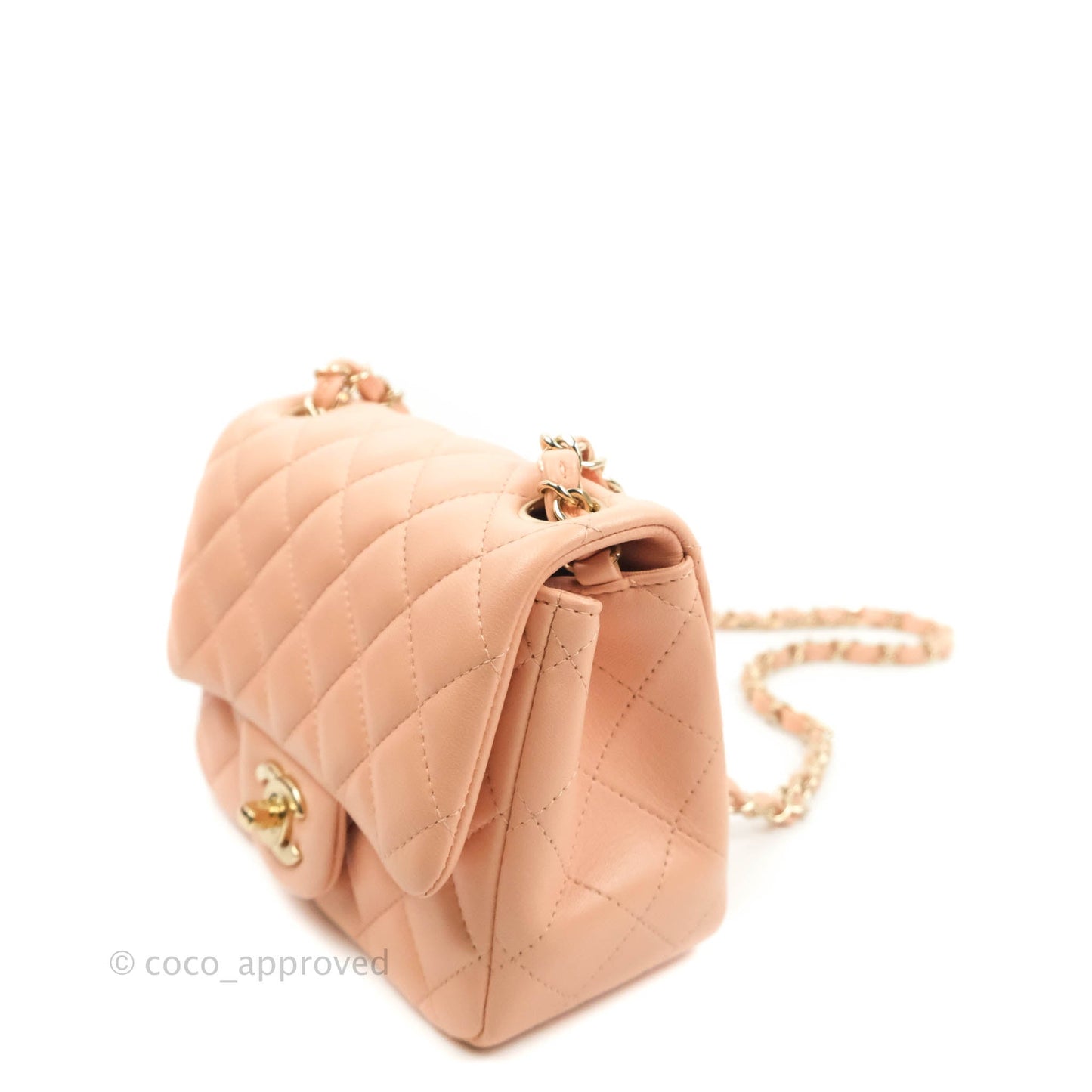 Chanel Quilted Mini Square Lambskin Light Beige Pink Gold Hardware