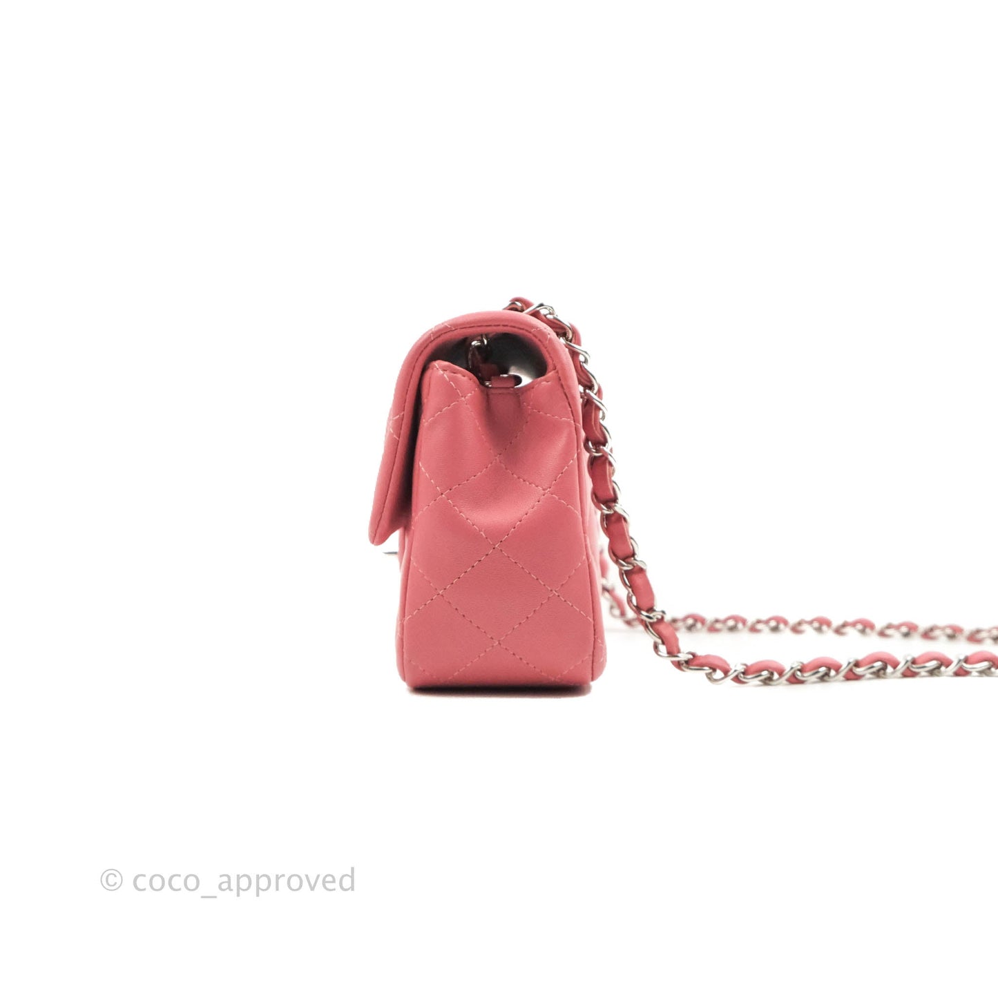 Chanel Quilted Mini Rectangular Flap Pink Lambskin Silver Hardware