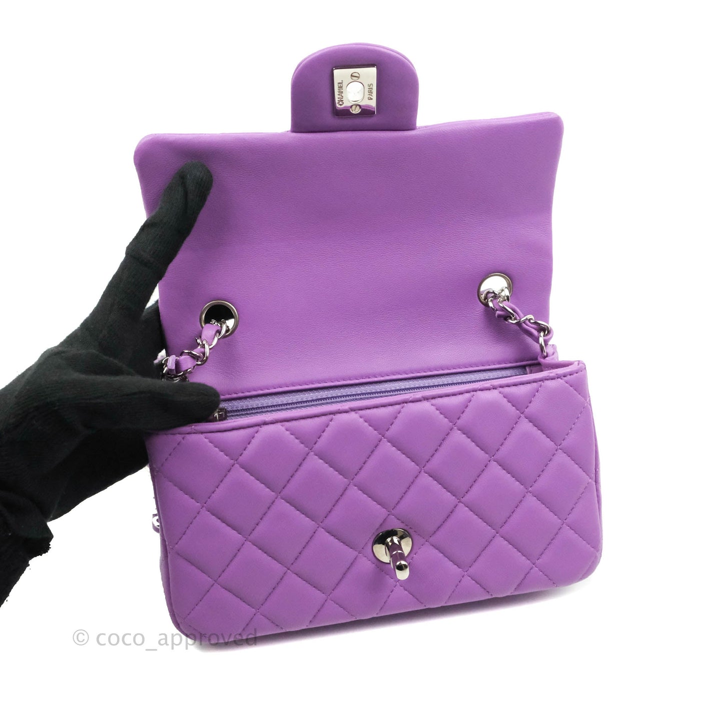 Chanel Quilted Mini Rectangular Flap Purple Lambskin Silver Hardware