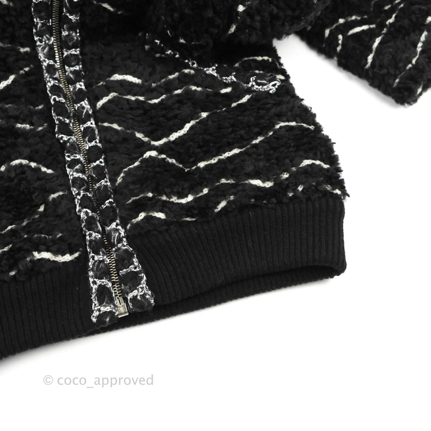 Chanel Fuzzy Alpaca Zip-Up Jacket in Black Size 34