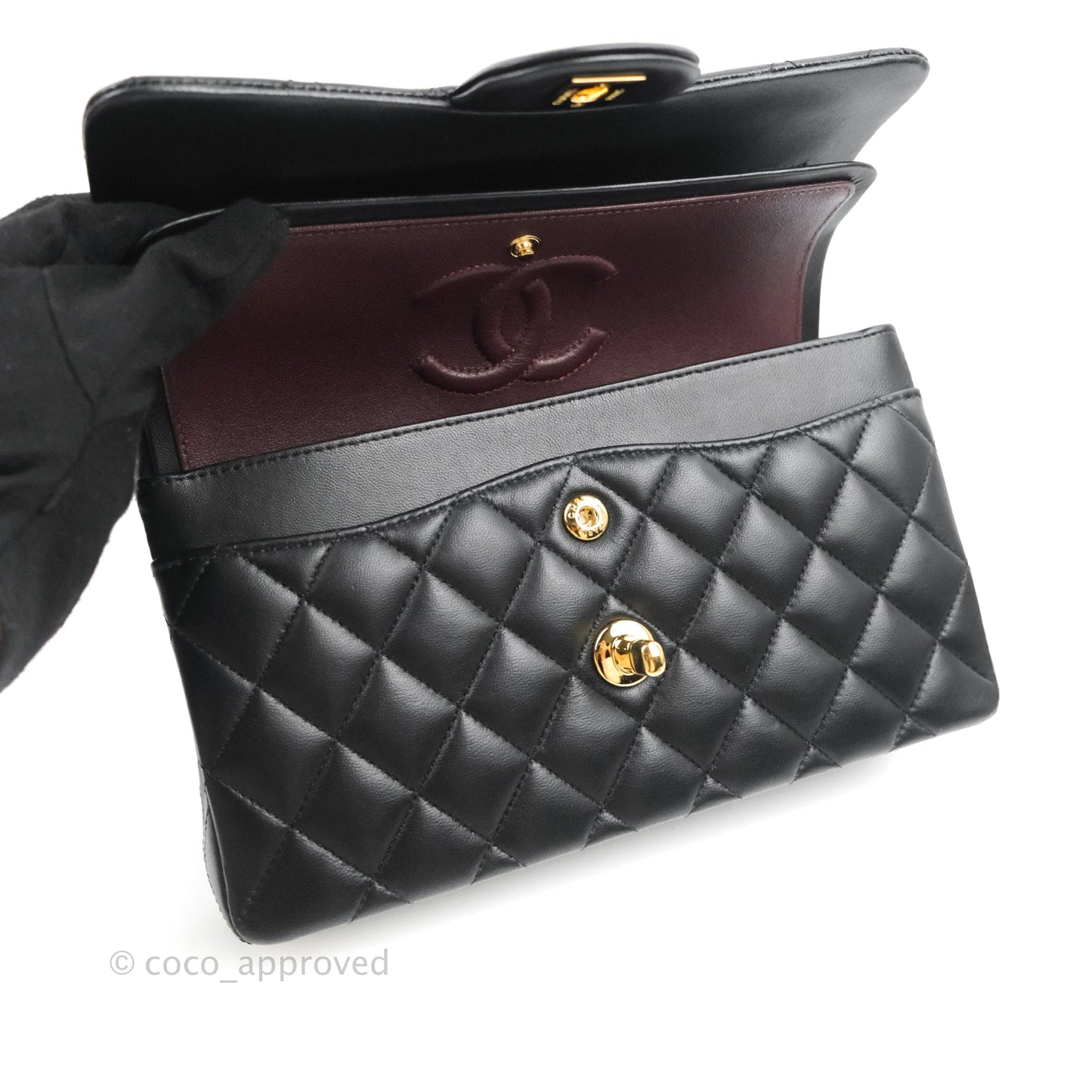 Chanel Small Classic Quilted Flap Black Lambskin Gold Hardware
