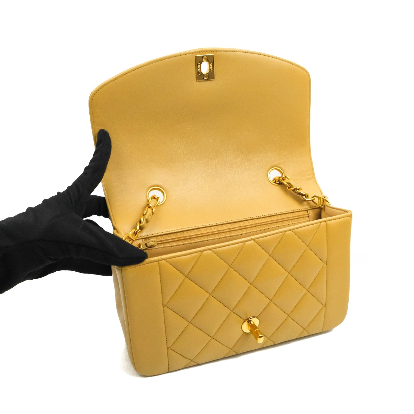 Chanel Vintage Small Quilted Classic Diana Flap Bag Beige Lambskin 24K Gold Hardware