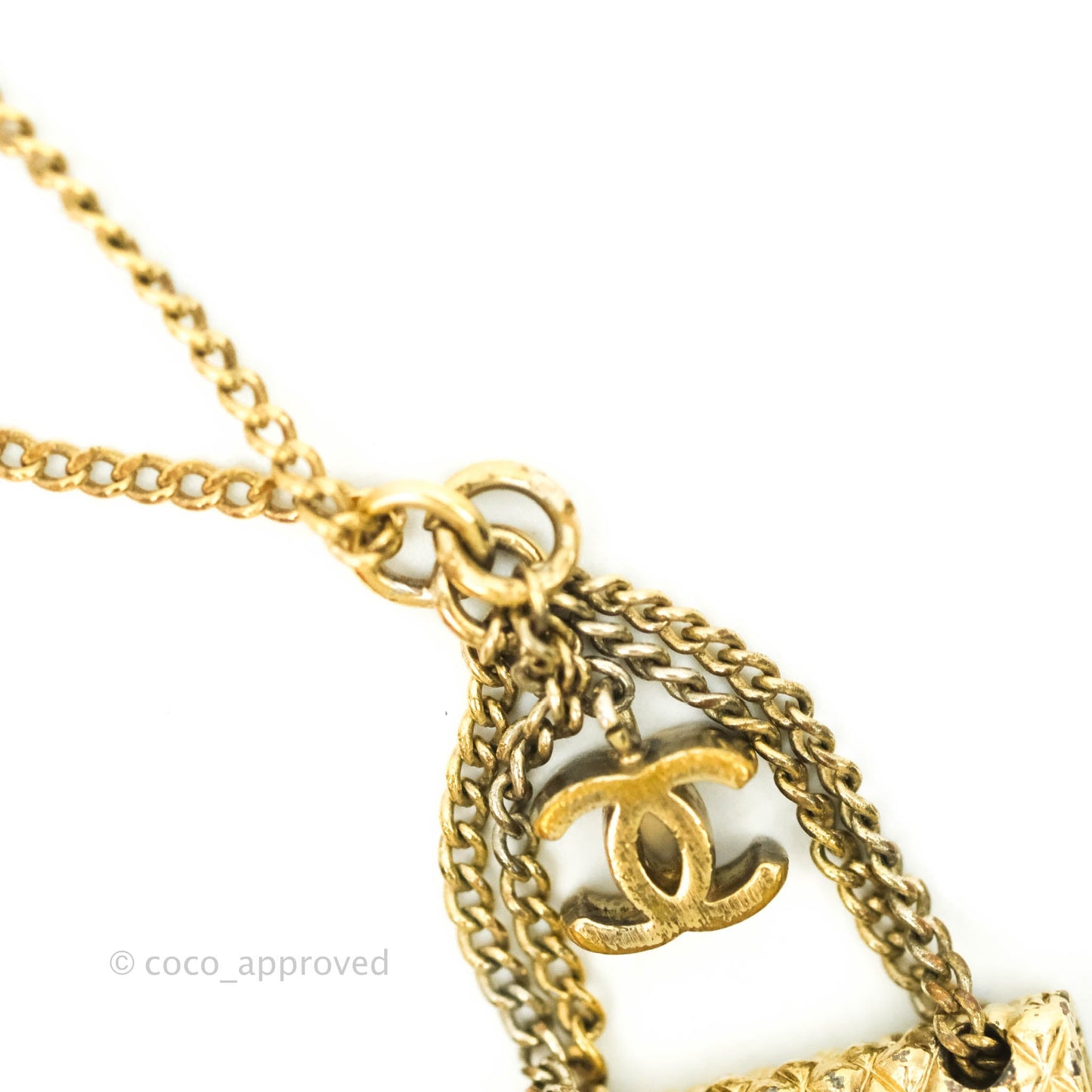 Chanel Flap Bag CC Pendant Necklace Gold Tone 05A