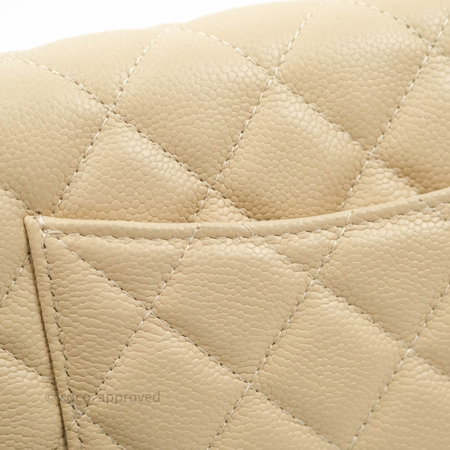 Chanel Quilted Wallet on CC Chain WOC Beige Caviar Gold Hardware