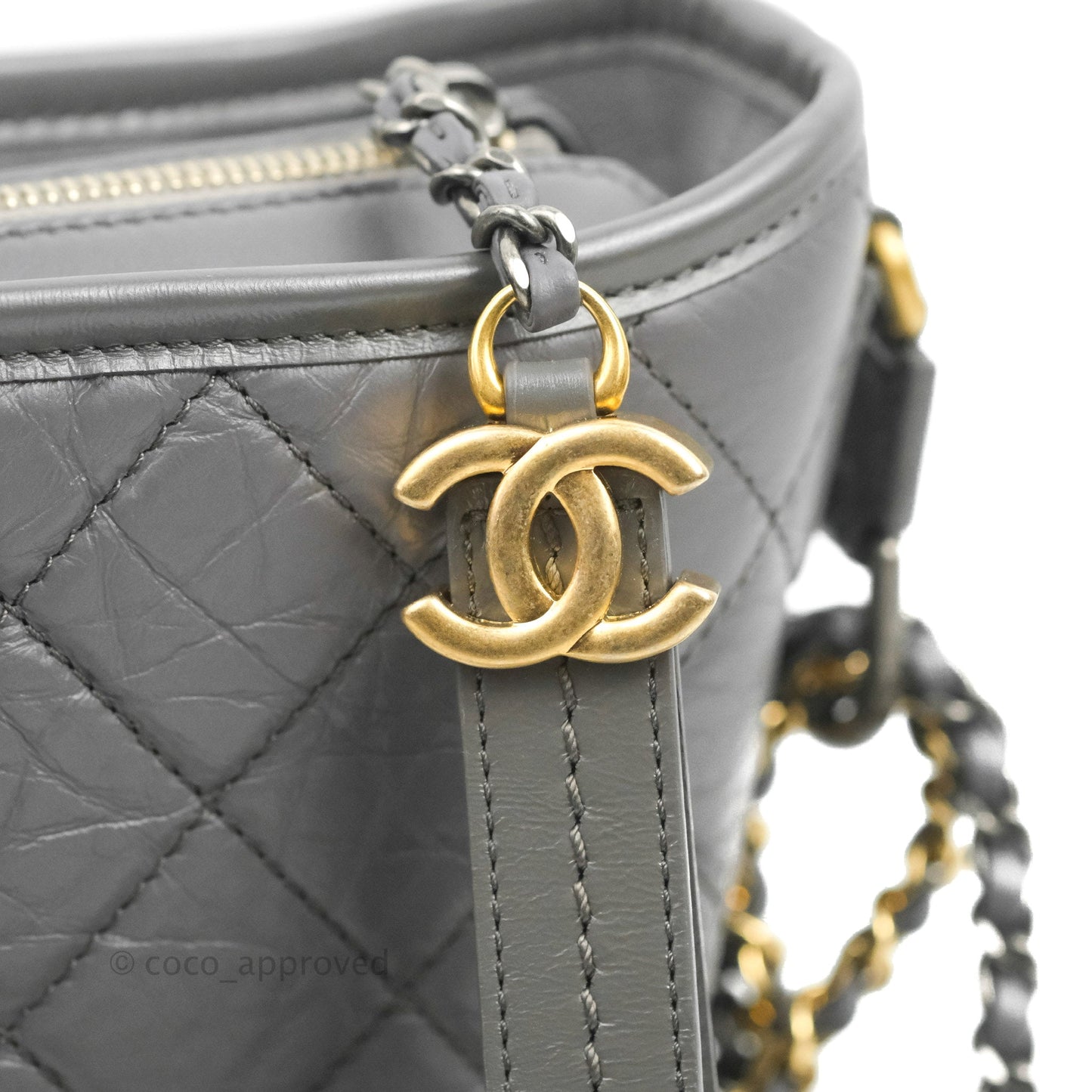 Chanel Quilted Small Gabrielle Hobo Grey Calfskin Mixed Hardware
