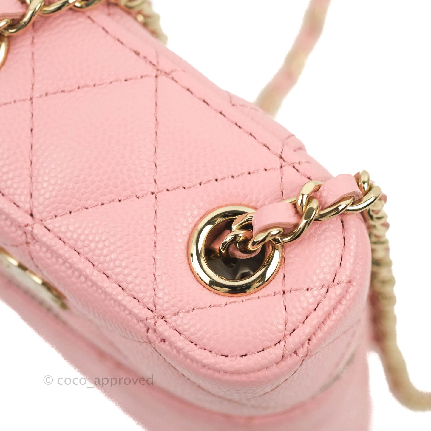 Chanel Vanity Phone Holder With Chain Pink Caviar Gold Hardware