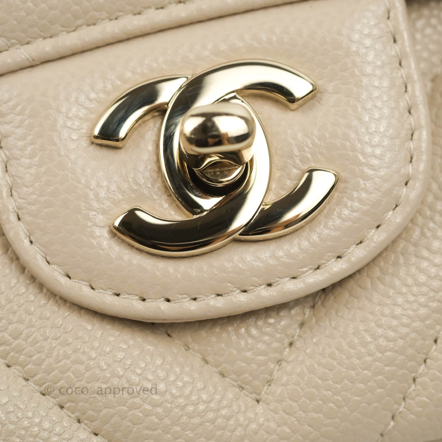 Chanel Classic M/L Medium Double Flap Chevron Ivory Caviar Gold Hardware