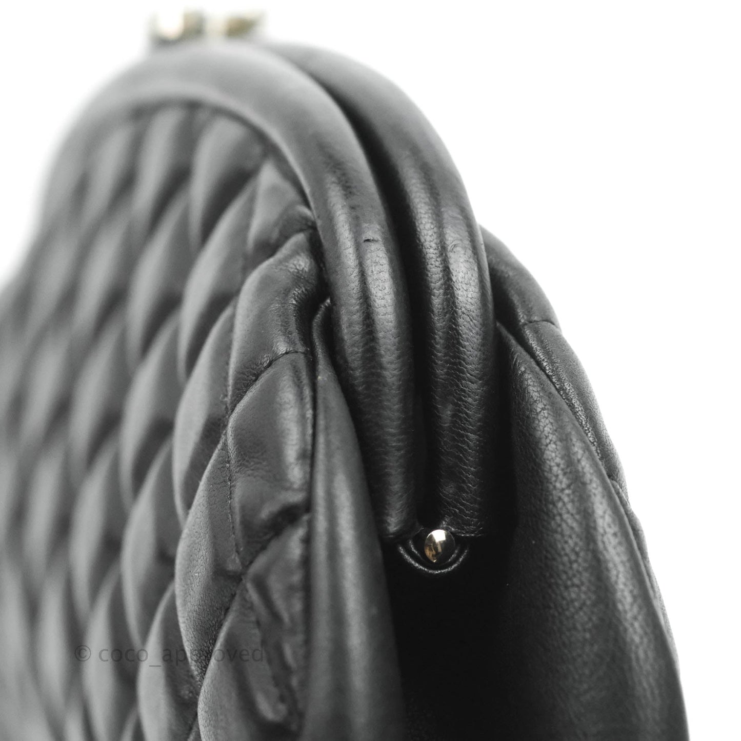 Chanel Quilted Timeless Kisslock Clutch Black Lambskin Silver Hardware