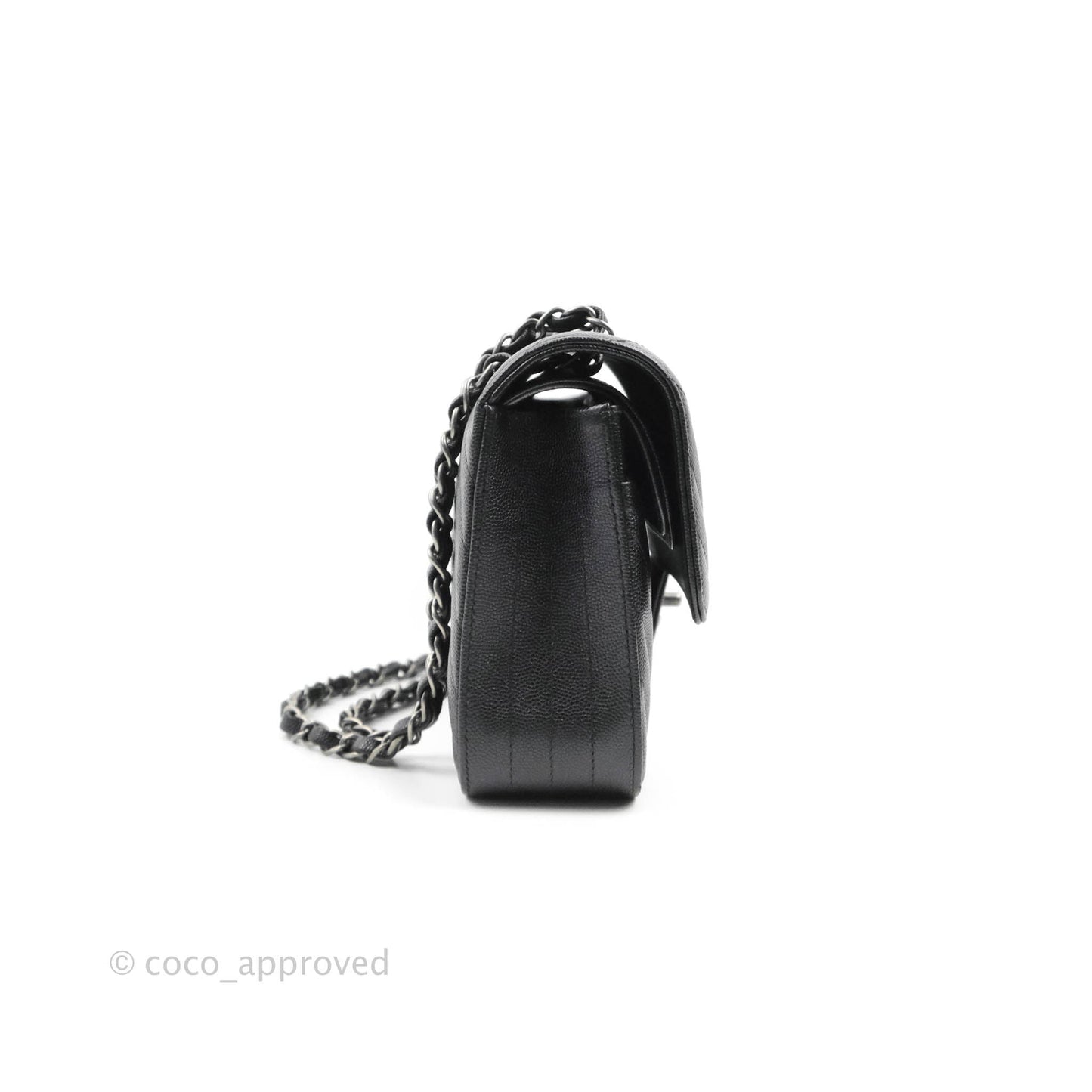 Chanel Classic M/L Medium Chevron Double Flap Iridescent Black Caviar Ruthenium Hardware 17B