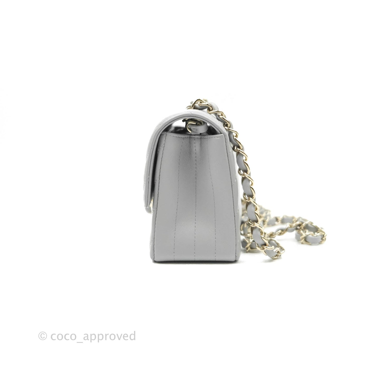 Chanel Chevron Mini Rectangular Flap Grey Lambskin Gold Hardware 20S