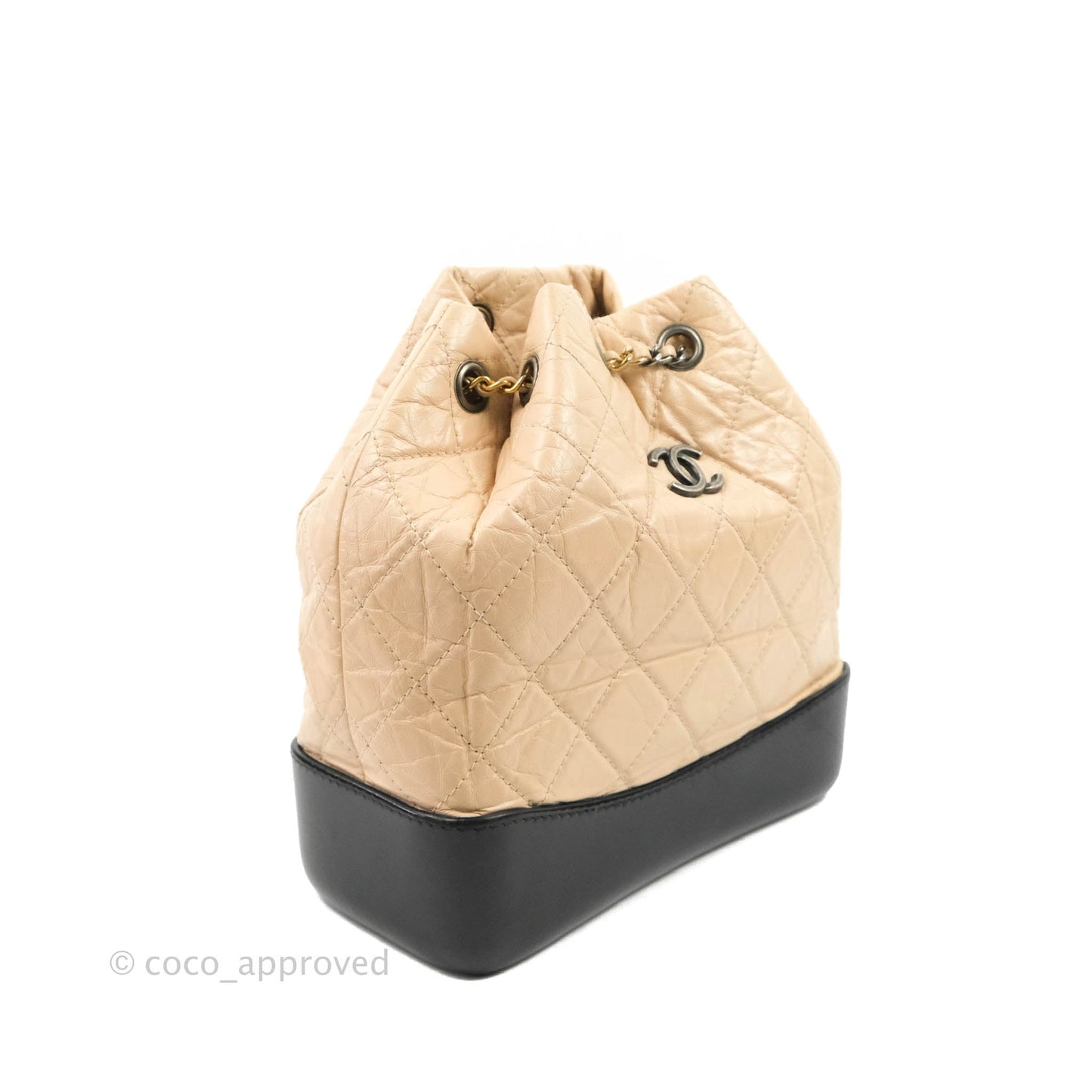 Chanel Small Gabrielle Backpack Beige Black Aged Calfskin