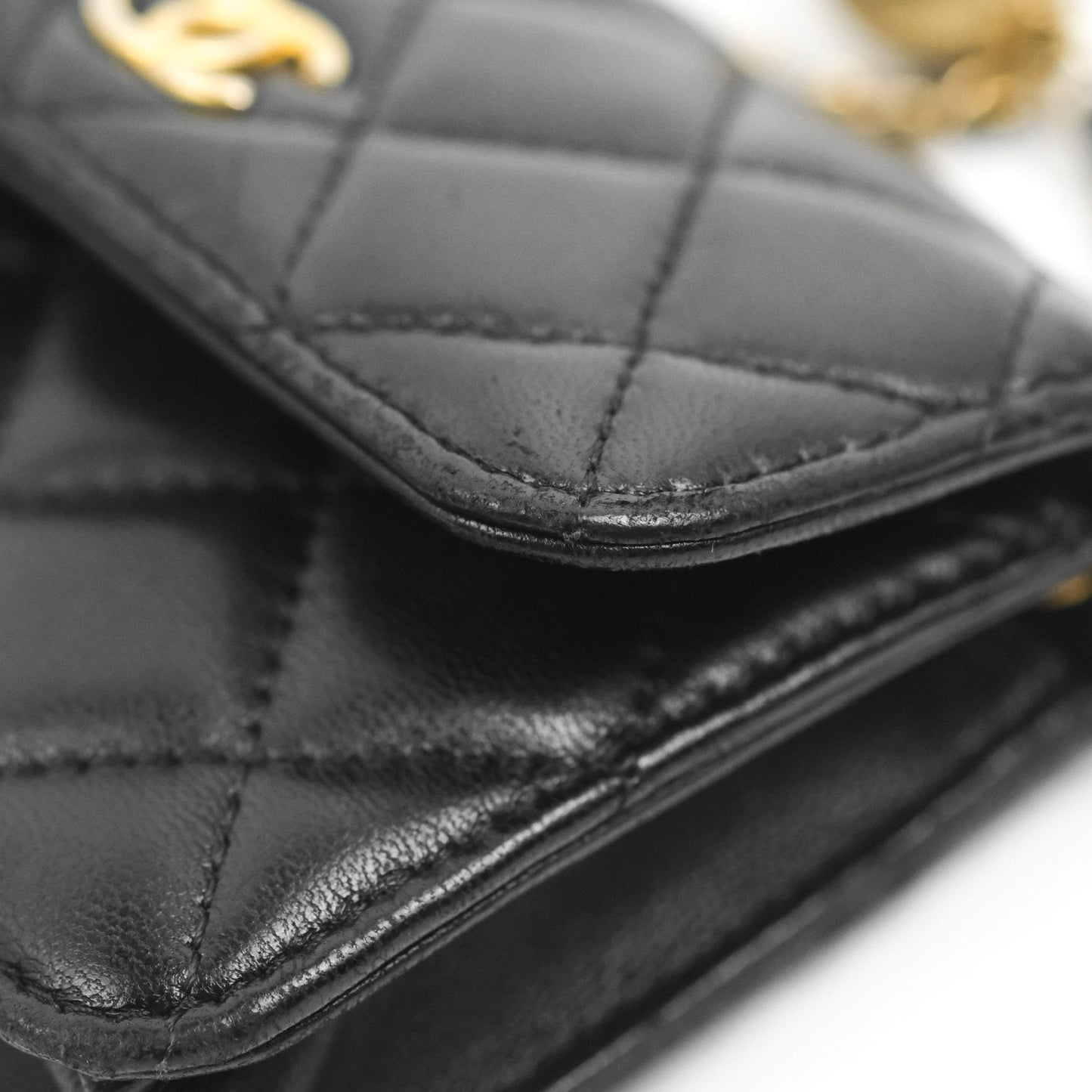 Chanel Mini Pearl Crush Clutch With Chain Belt Black Lambskin Aged Gold Hardware