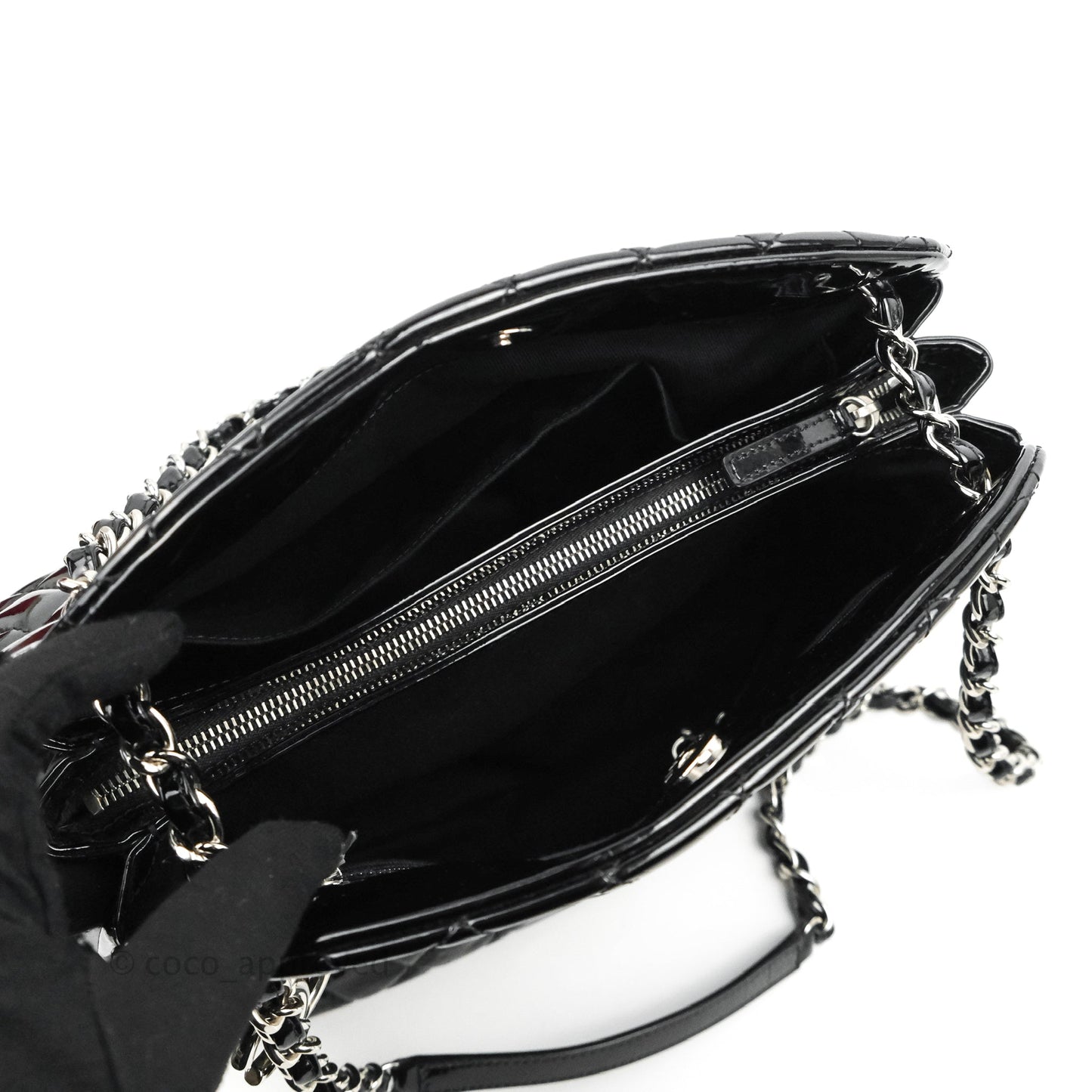 Chanel Quilted Large Just Mademoiselle Black Patent Silver Hardware