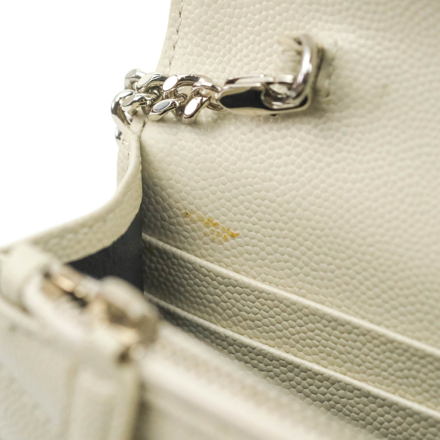 Saint Laurent Wallet on Chain White Grained Leather Silver Hardware
