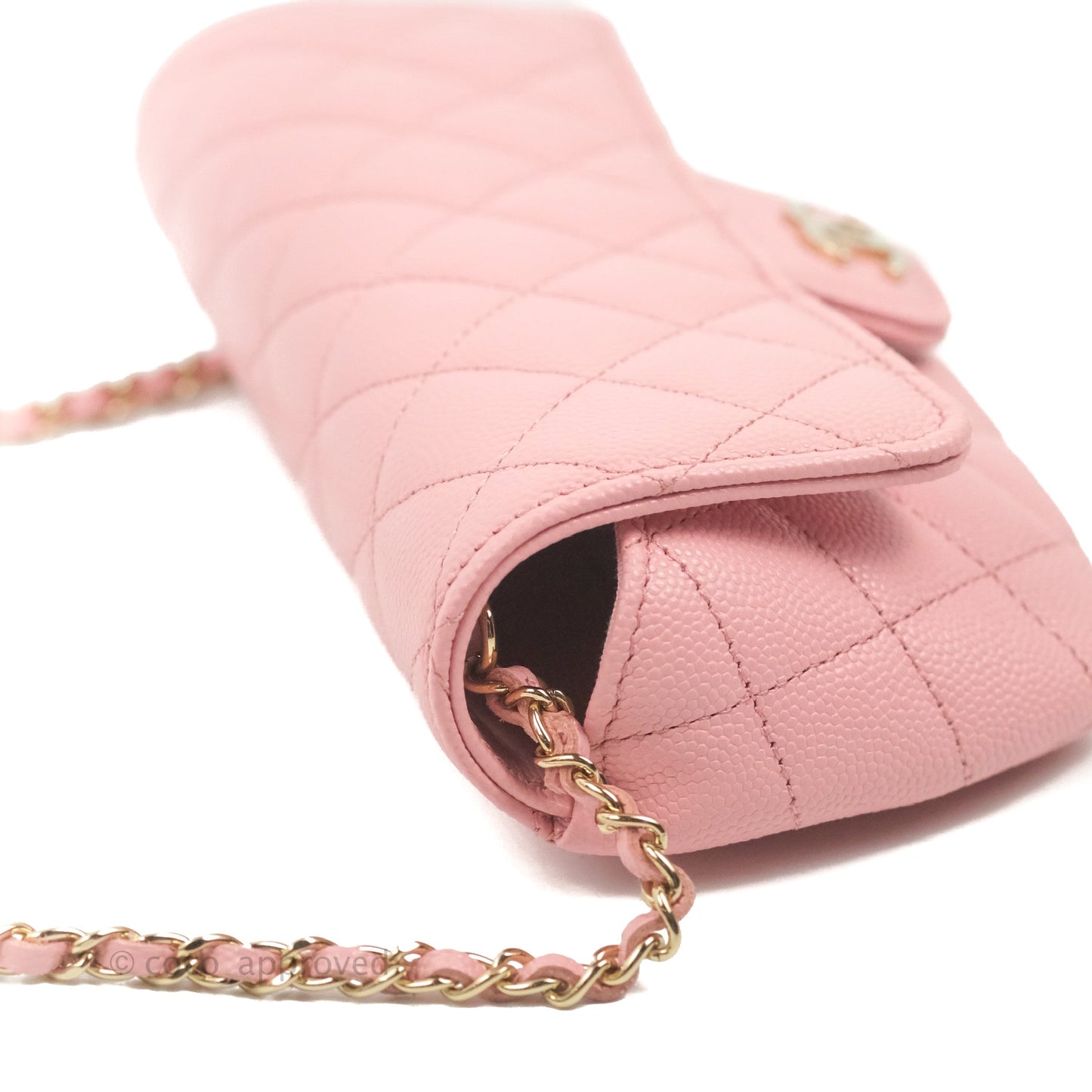 Chanel Quilted Glasses Case With Chain Pink Caviar Gold Hardware