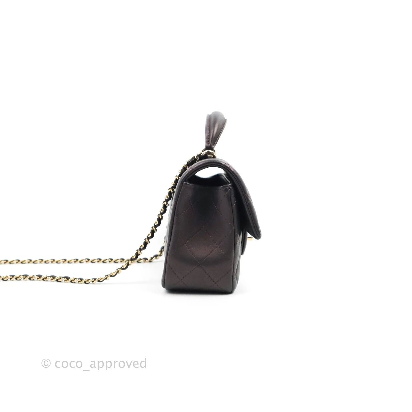 Chanel Top Handle Mini Rectangular Flap Bag Dark Purple Lambskin Gold Hardware