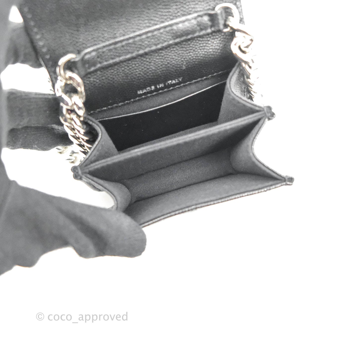 Chanel Mini Clutch With Chain Black Caviar Enamel Silver Hardware 22S