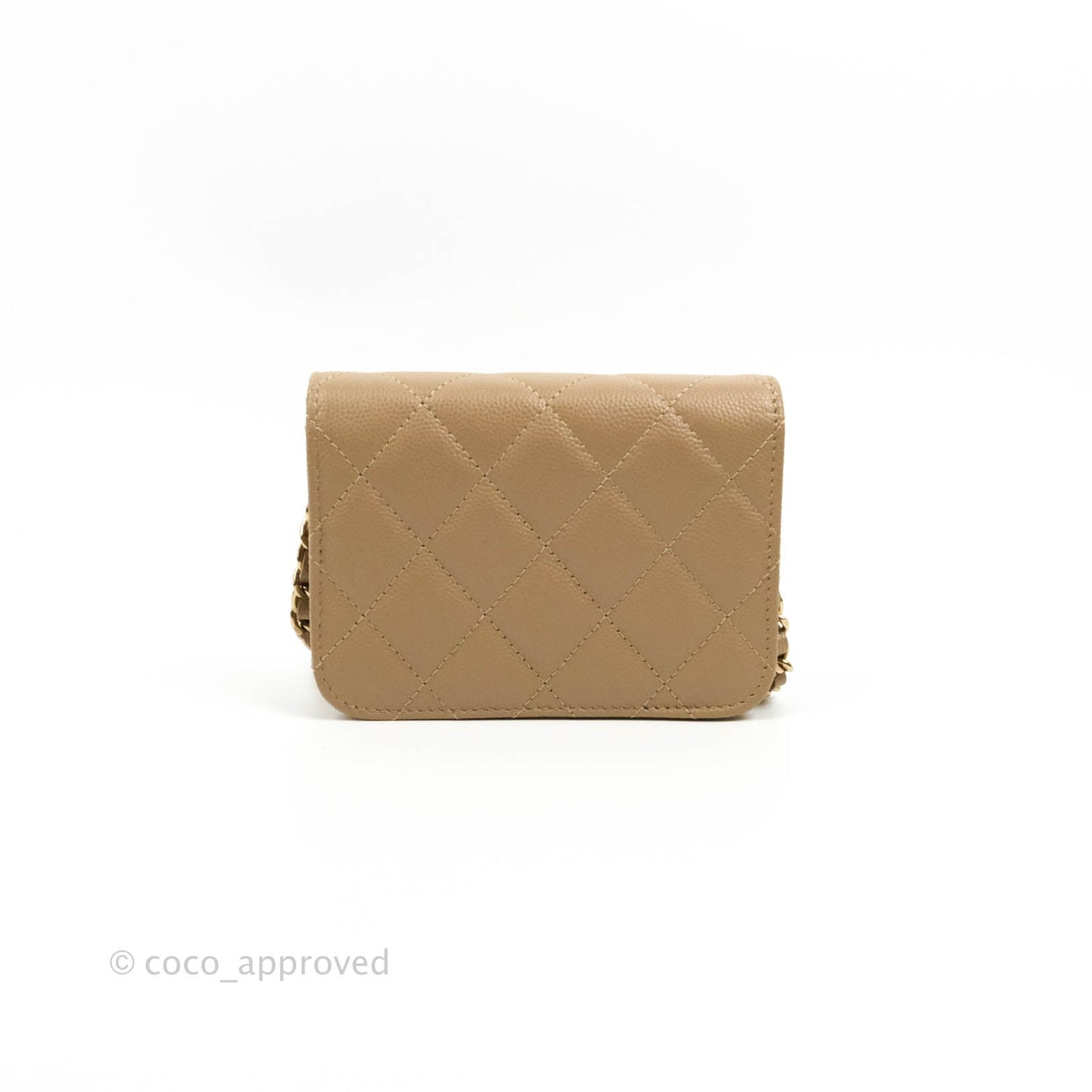 Chanel Mini Wallet With Chain Dark Beige Caviar Gold Hardware