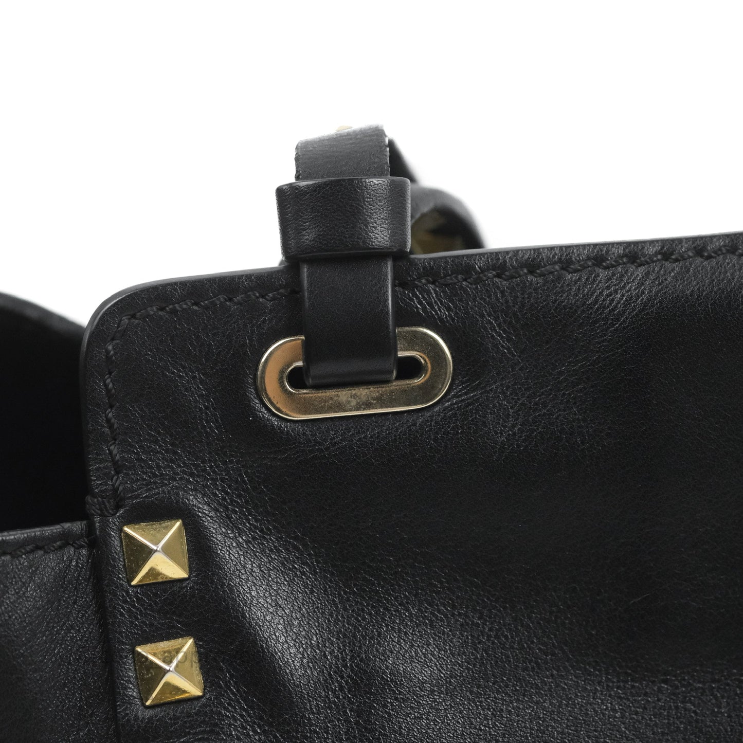 Valentino Garavani Mini Trapeze Rockstud Black Grained Calfskin Gold Hardware