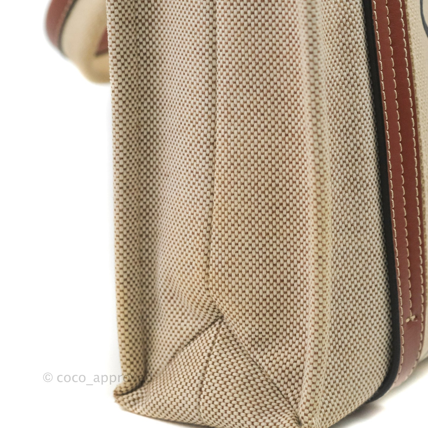 Chloe Small Woody Tote Bag Cotton Canvas & Brown Calfskin with Woody Ribbon
