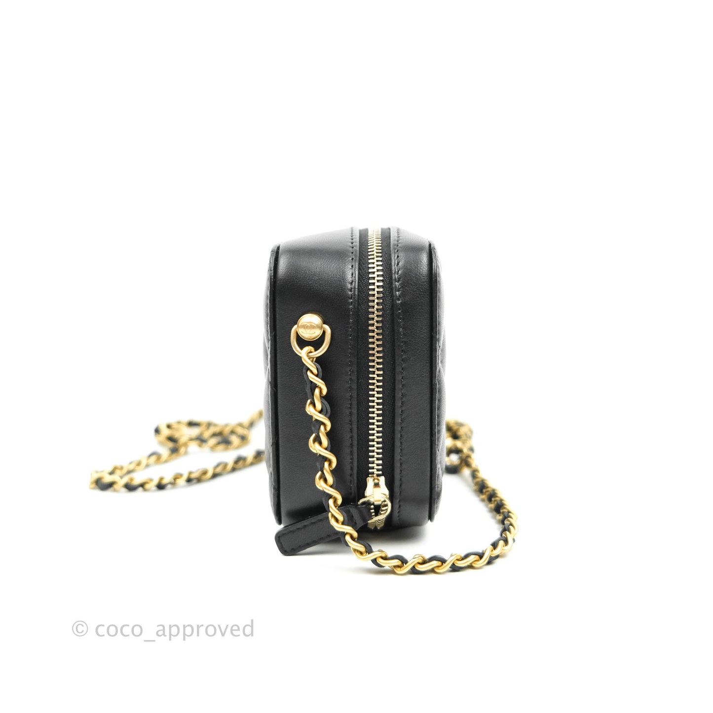 Chanel Mini Pearl Crush Quilted Camera Case Black Lambskin Aged Gold Hardware