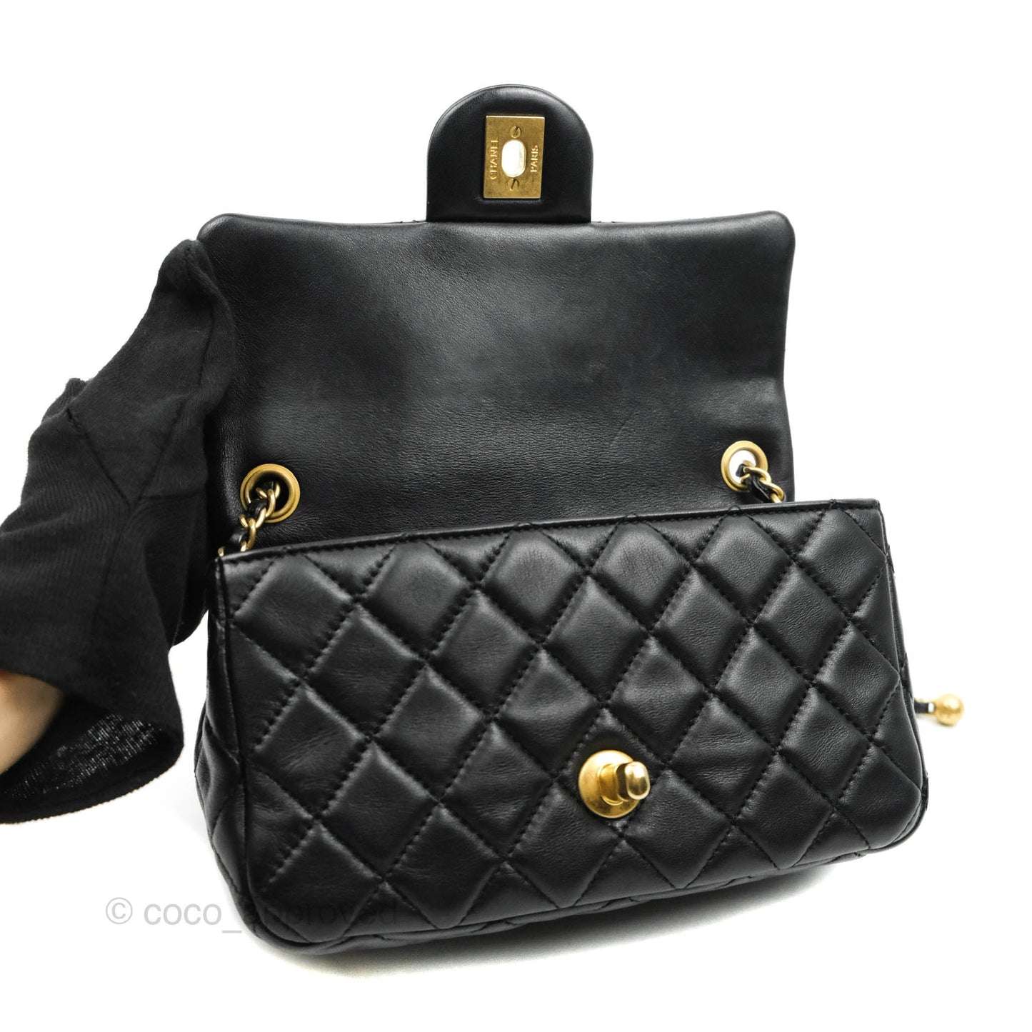 Chanel Quilted Mini Rectangular Pearl Crush Black Lambskin Gold Hardware