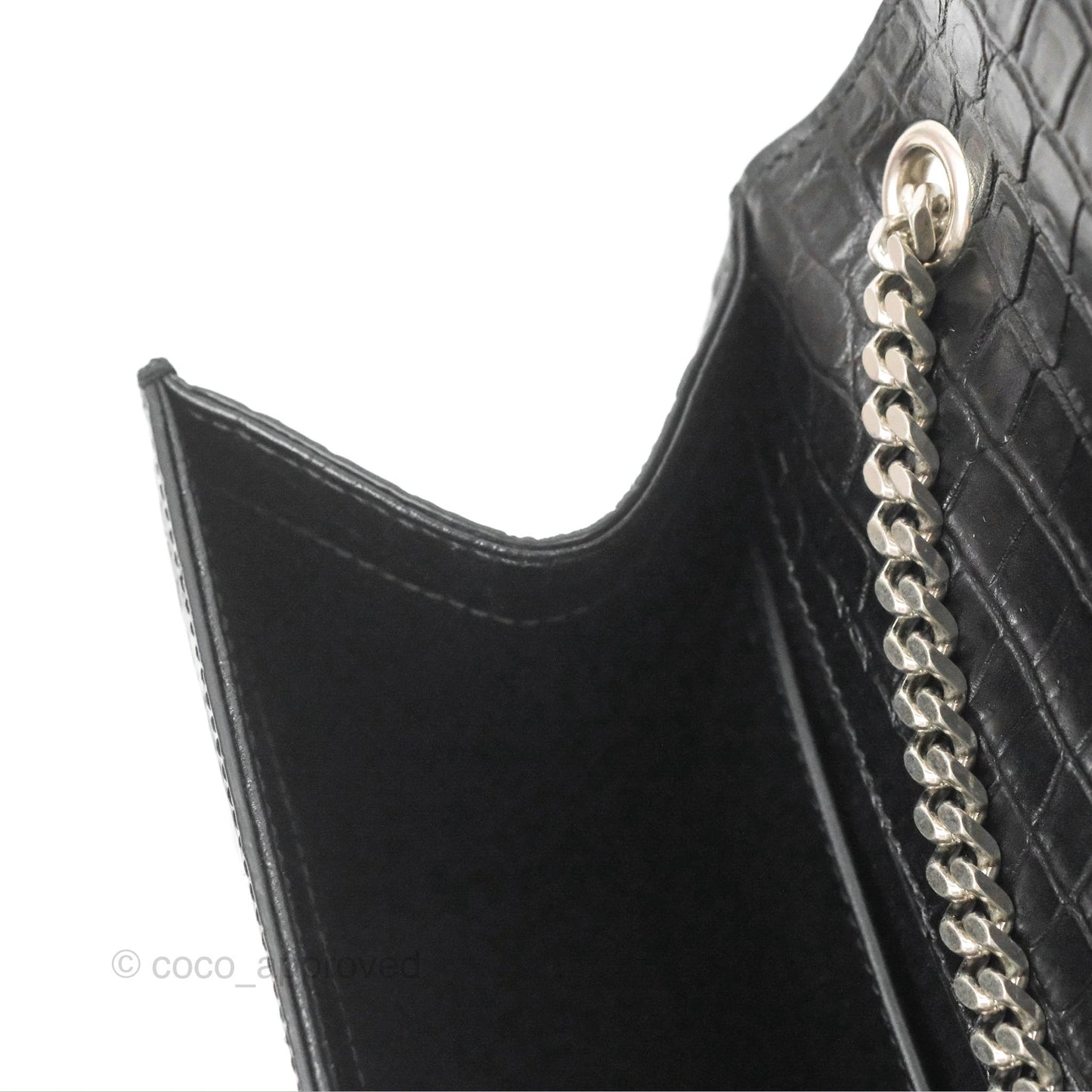 Saint Laurent Medium Kate Tassel Chain Bag Black Crocodile Embossed Calfskin Silver Hardware