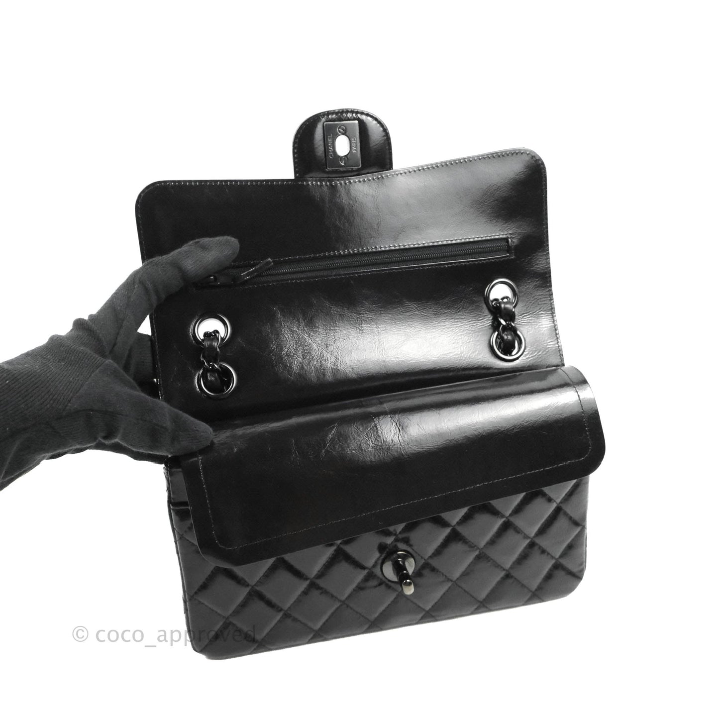 Chanel Small Classic Quilted Flap So Black Glazed Crumpled Calfskin