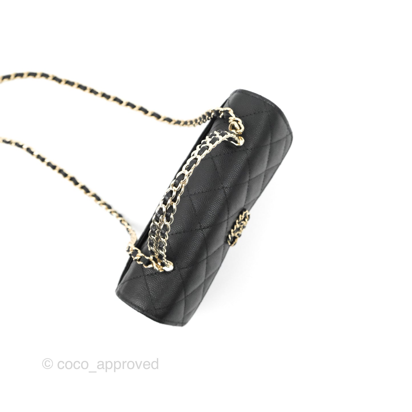 Chanel Top Handle Clutch with Chain Black Caviar Light Gold Hardware 23P