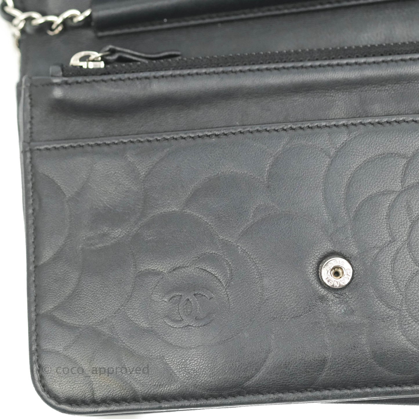 Chanel Camellia Wallet on Chain WOC Black Lambskin Silver Hardware