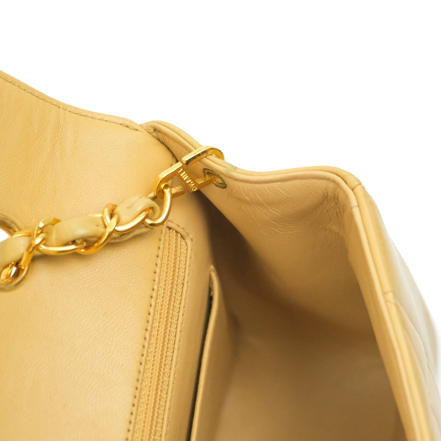 Chanel Vintage Small Quilted Classic Diana Flap Bag Beige Lambskin 24K Gold Hardware