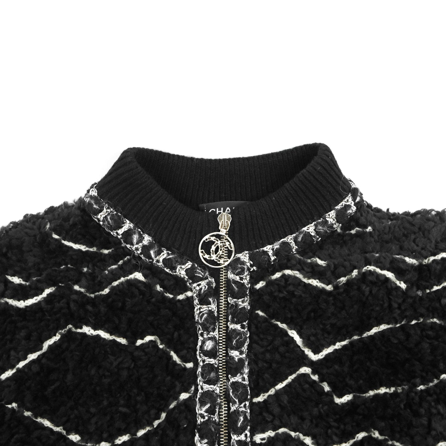Chanel Fuzzy Alpaca Zip-Up Jacket in Black Size 34