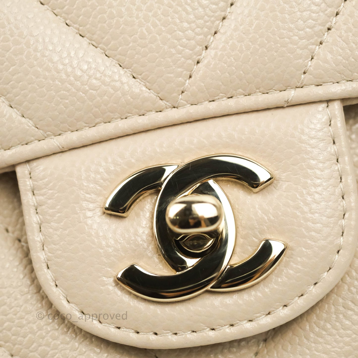 Chanel Classic M/L Medium Double Flap Chevron Ivory Caviar Gold Hardware