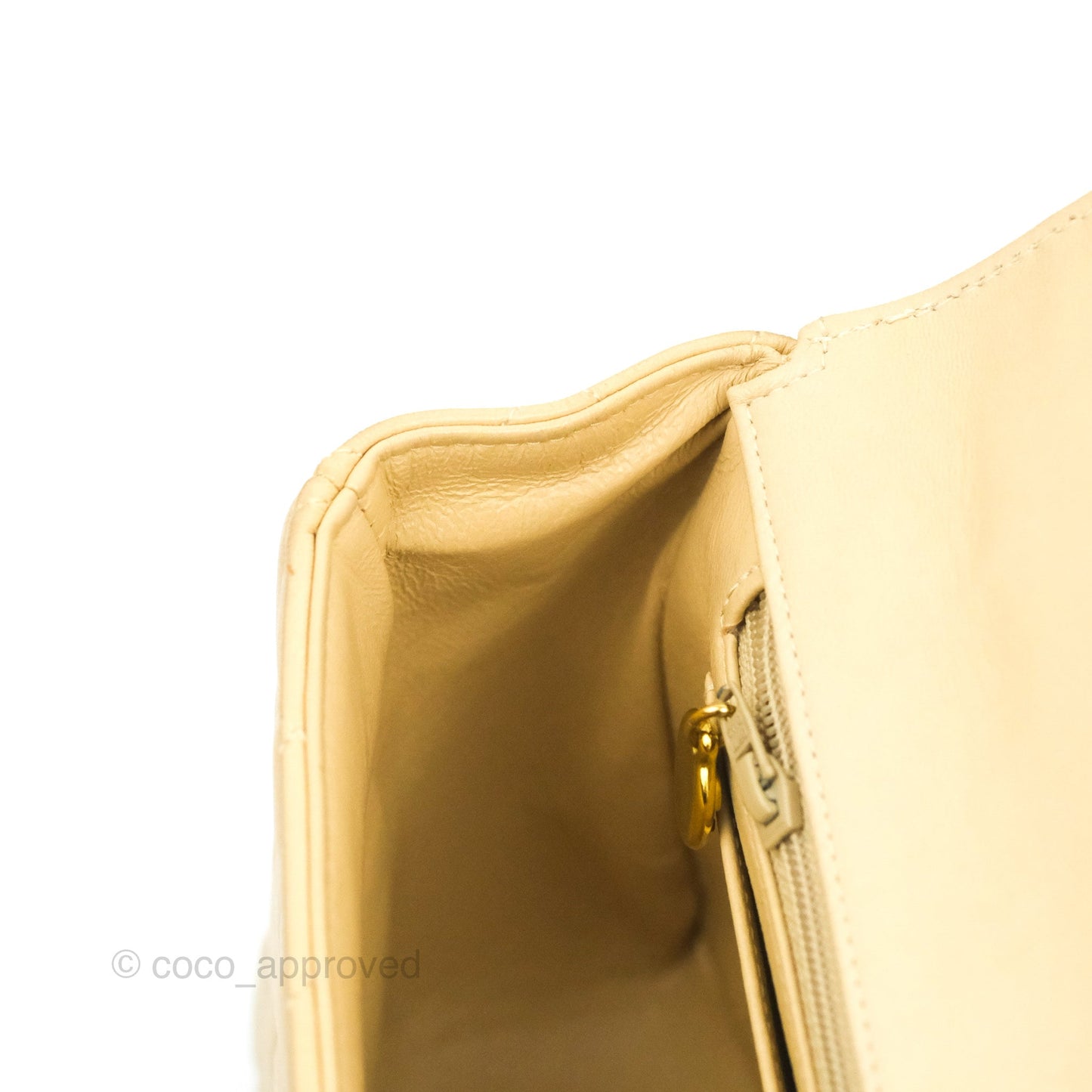 Chanel Vintage Top Handle Flap Bag Beige Lambskin 24K Gold Hardware