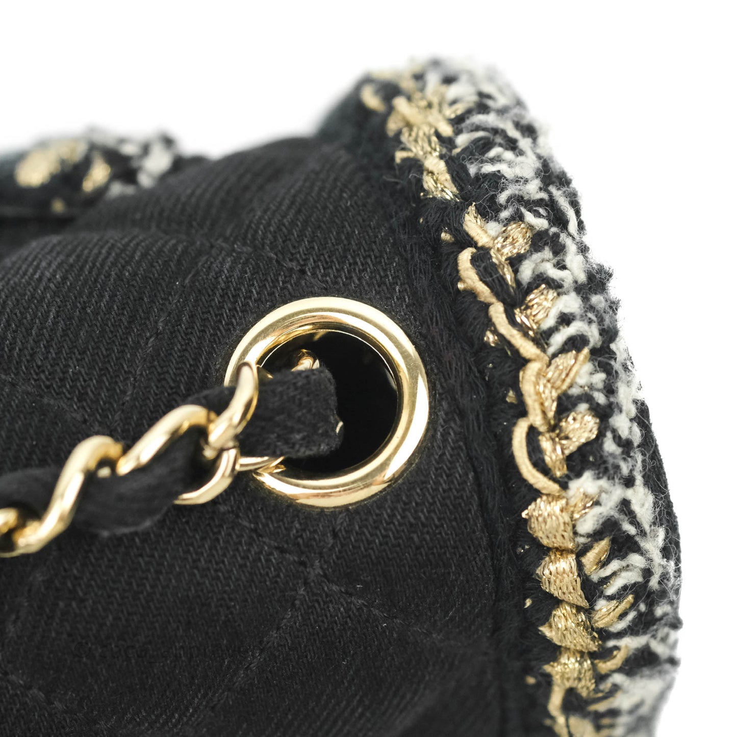 Chanel Classic Mini Rectangular Flap Bag Black Denim Braided Gold Hardware 18A