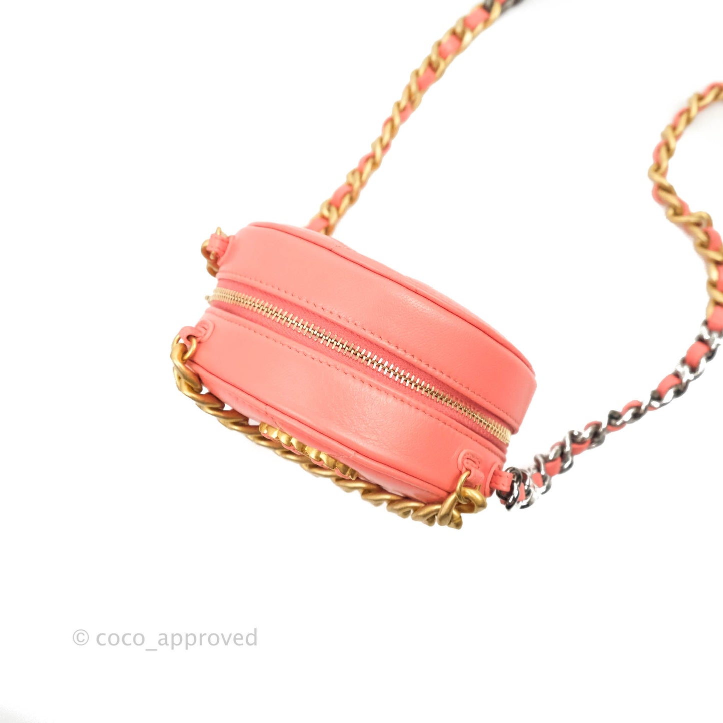 Chanel 19 Round Clutch With Chain Coral Pink Mixed Hardware
