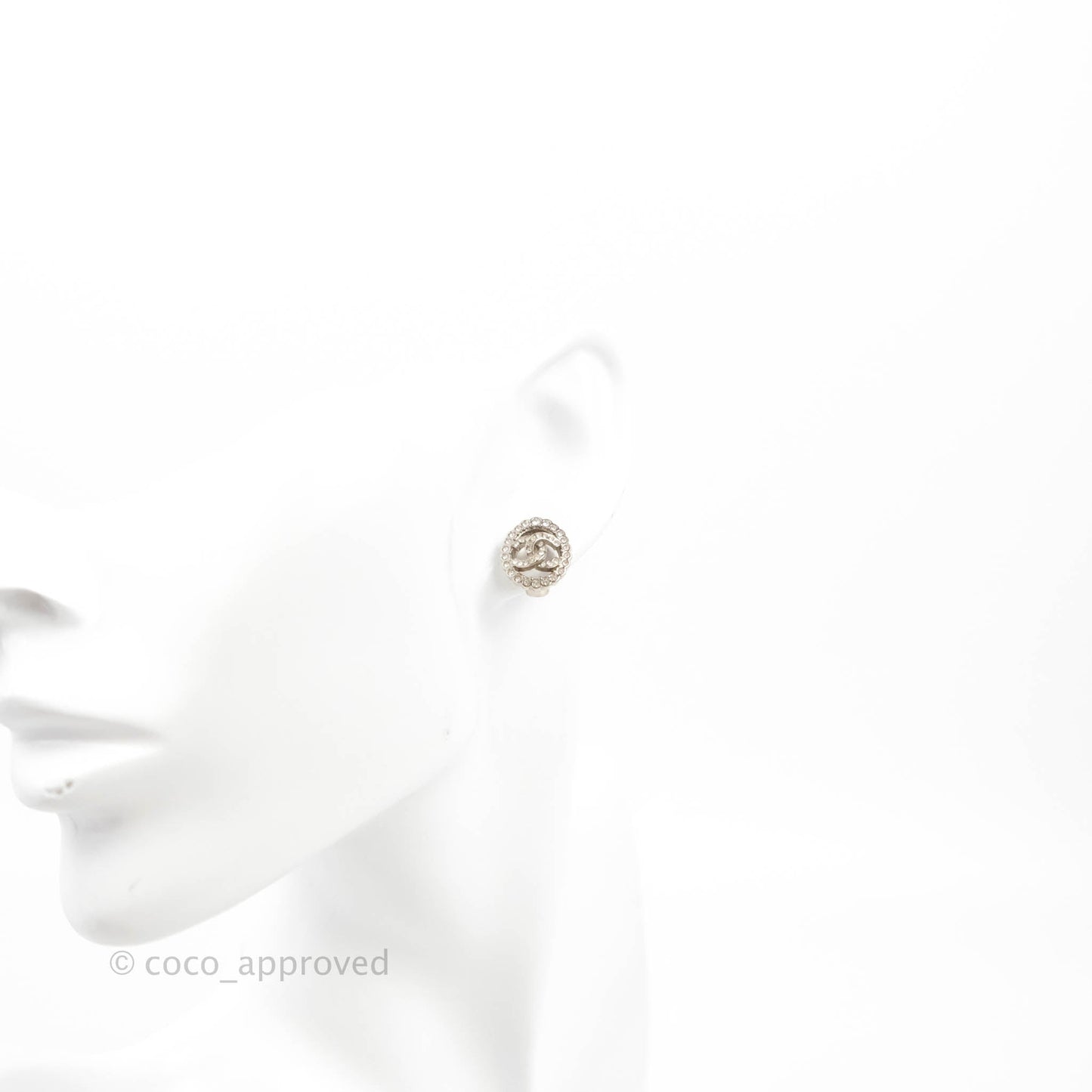 Chanel Crystal CC Earrings Silver Tone 22B