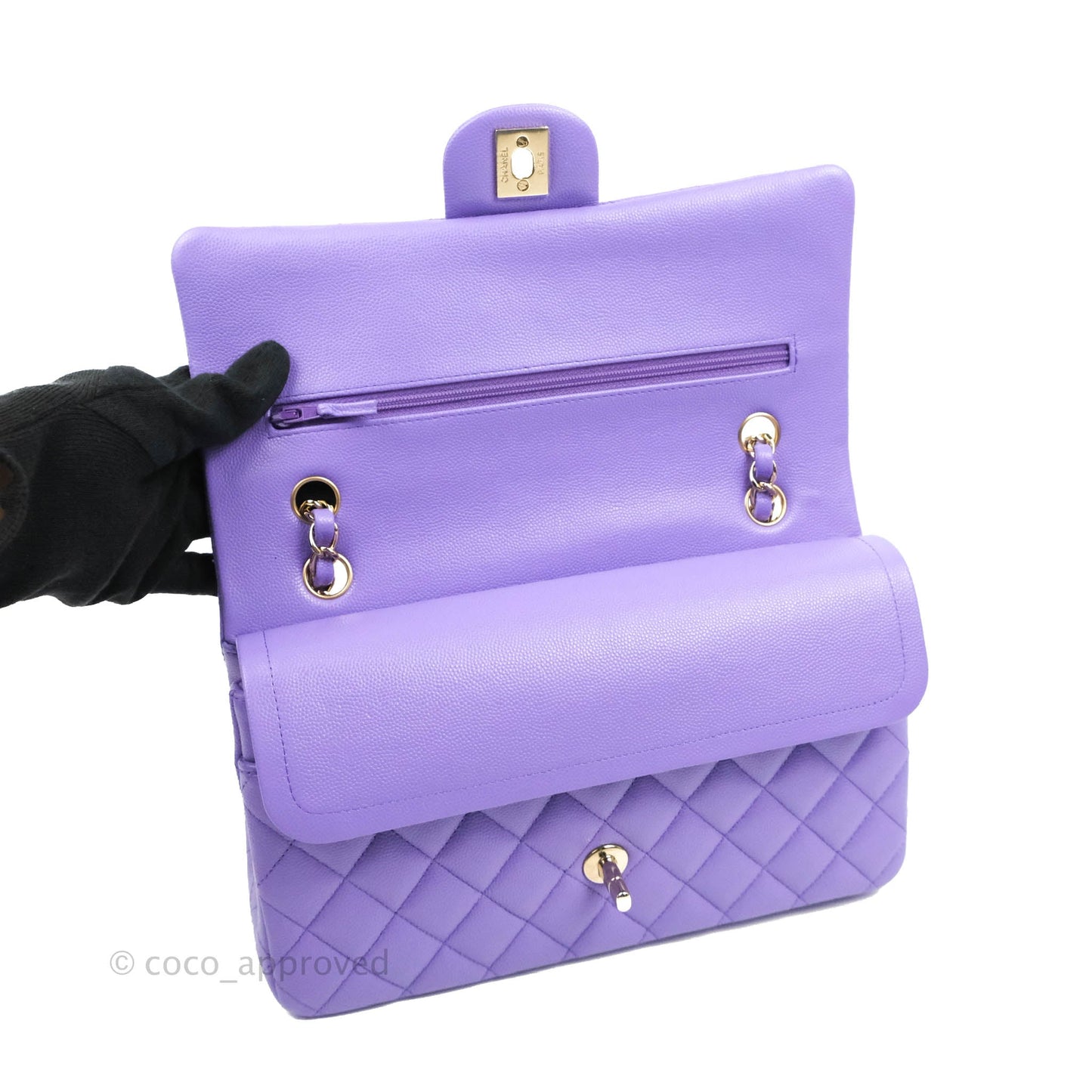 Chanel Classic M/L Medium Flap Quilted Purple Caviar Gold Hardware 20S