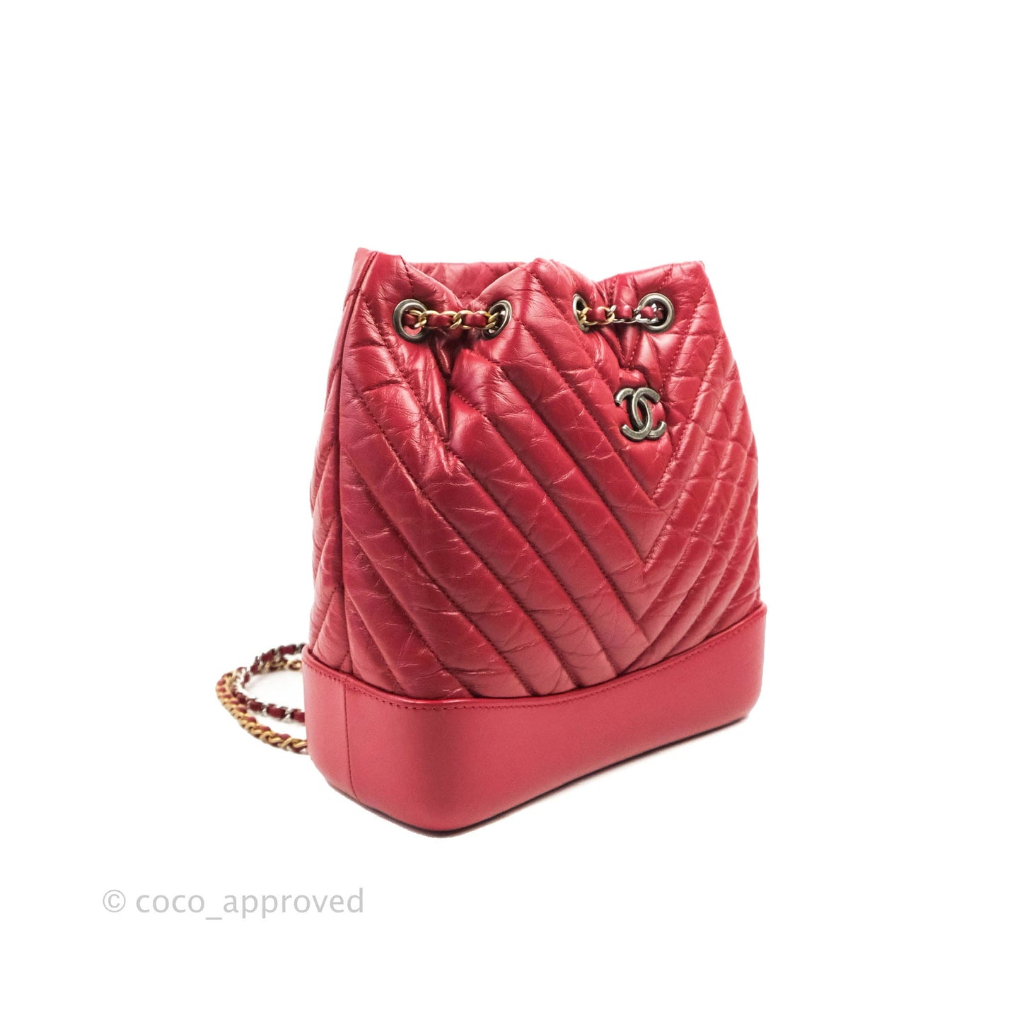 Chanel Small Chevron Gabrielle Backpack Dark Pink Aged Calfskin