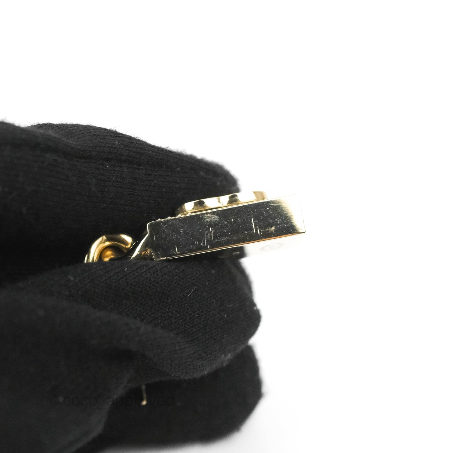 Chanel Chain CC Crystal Plate Drop Earrings Gold Tone 21C