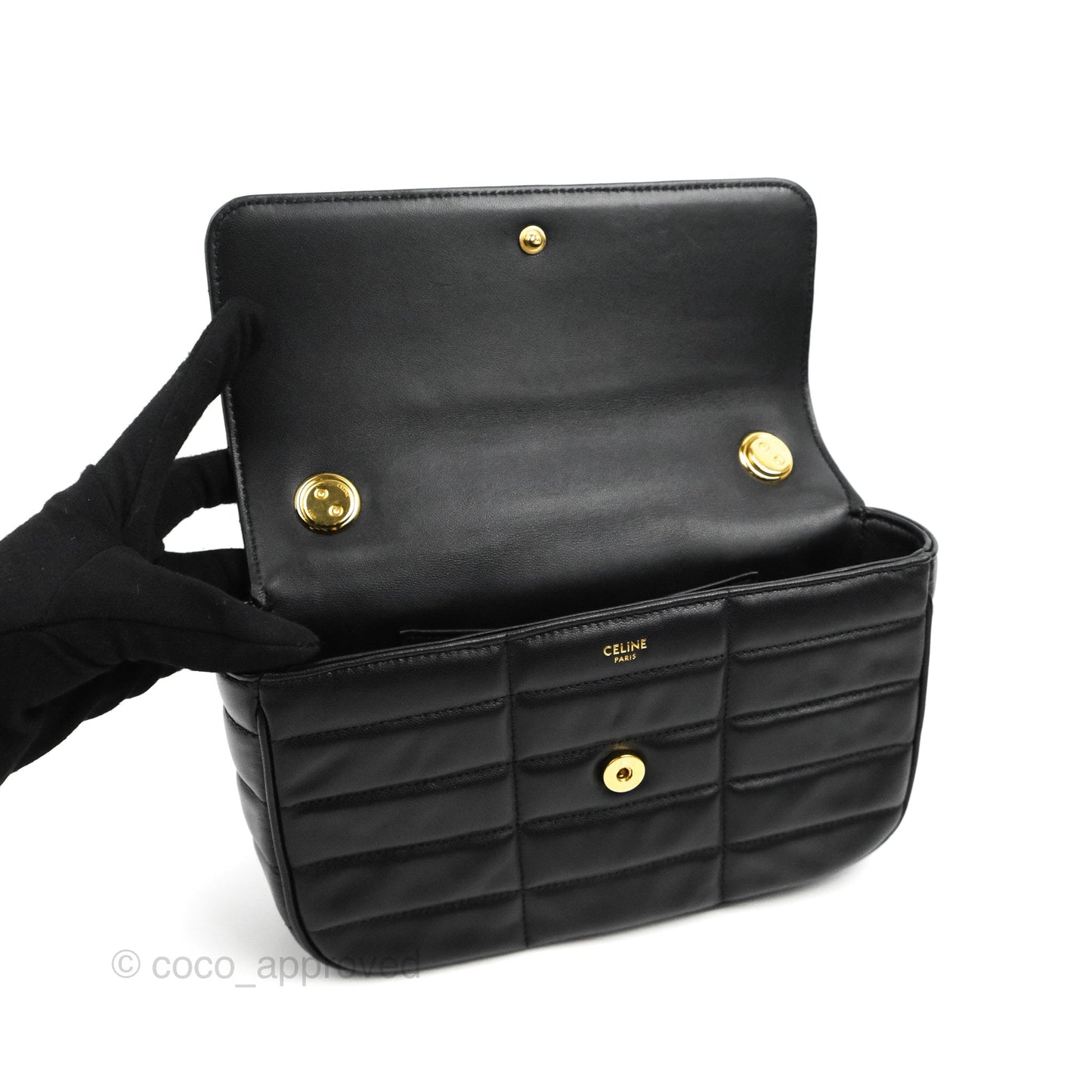 Celine Monochrome Quilted Goatskin Matelasse Black Gold Hardware