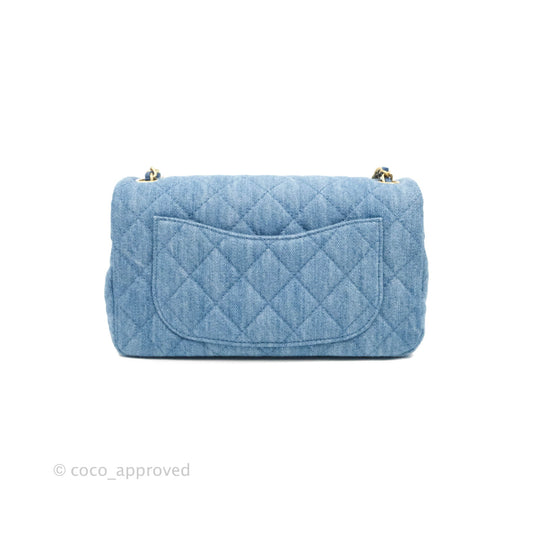 Chanel Mini Rectangular Pearl Crush Quilted Denim Aged Gold Hardware 22C