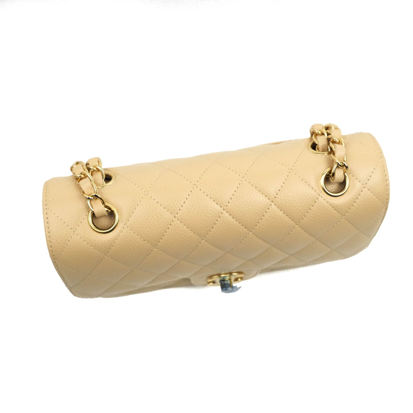 Chanel Small Classic Quilted Flap Beige Caviar Gold Hardware
